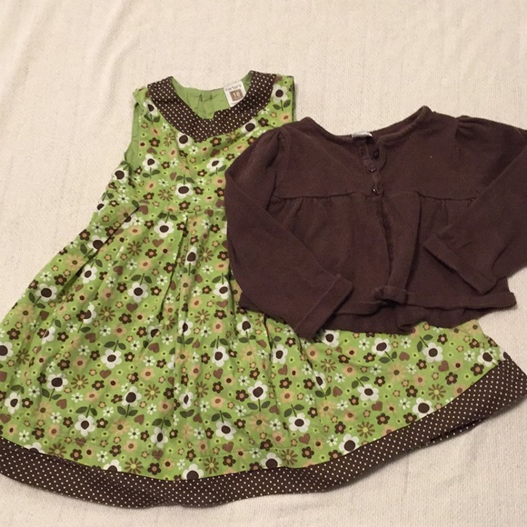 Carter's Other - Carter's green floral dress w/ brown sweater.